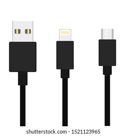 Black charging cable for various phone models vector.