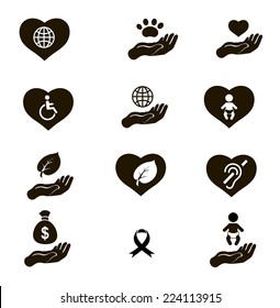 black charity and donation icons