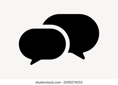 Black chat bubbles icon on a light background. Two overlapping speech bubbles. Simple communication symbol. Minimalist design for messaging apps. Communication vector element.