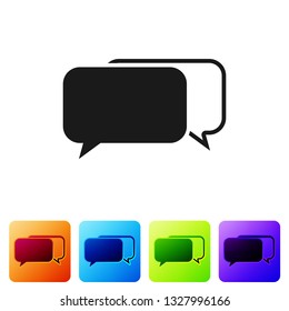 Black Chat icon isolated on white background. Speech bubbles symbol. Set icon in color square buttons. Vector Illustration