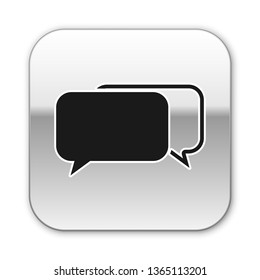 Black Chat icon isolated on white background. Speech bubbles symbol. Silver square button. Vector Illustration