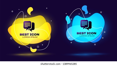 Black Chat icon isolated. Speech bubbles symbol. Set of liquid color abstract geometric shapes. Vector Illustration