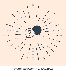 Black Chat question icon isolated on beige background. Help speech bubble symbol. FAQ sign. Question mark sign. Abstract circle random dots. Vector Illustration