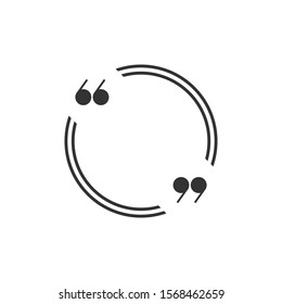 Black chat speech bubble with quote marks isolated on white background. Vector flat icon. Tint, hint, quote, citation. citation,  communication, education picture. Help window.