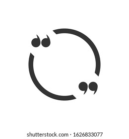 Black chat speech bubble with quote marks isolated on white background. Vector flat icon. Tint, hint, quote, citation. citation,  communication, education picture. Help window.