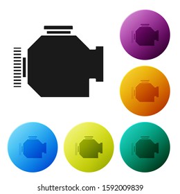 Black Check engine icon isolated on white background. Set icons colorful circle buttons. Vector Illustration