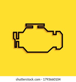 Black Check engine icon isolated on yellow background. Long shadow style. Vector.