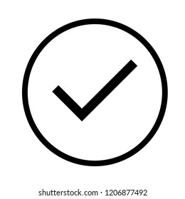 Black check icon in black circle. Vector illustration