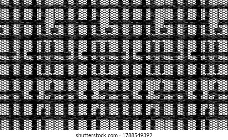 Black Check Macrame Lace.Vector seamless pattern . Jacquard Mesh Lace Fabric.