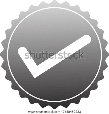 black check mark badge vector icon symbolizing approval, verification, and confirmation. Perfect for quality assurance, certification, and completed tasks. Clean, bold, and modern design.