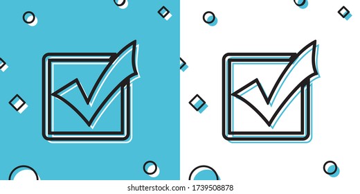 Marca de verificación negra en un icono de línea de caja aislado en fondo azul y blanco. Símbolo de marca. Marque el signo del botón de lista. Formas dinámicas aleatorias. Ilustración vectorial
