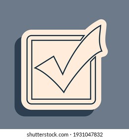 Black Check mark in a box line icon isolated on grey background. Tick symbol. Check list button sign. Long shadow style. Vector Illustration