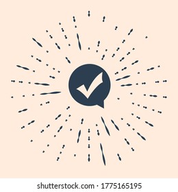 Black Check mark in circle icon isolated on beige background. Choice button sign. Checkmark symbol. Speech bubble icon. Abstract circle random dots. Vector Illustration