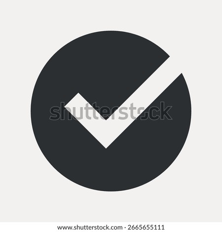 Black check mark in a circle on a light background. Simple check mark design. Check mark icon for approval. Minimalist check mark symbol. UI icon vector.