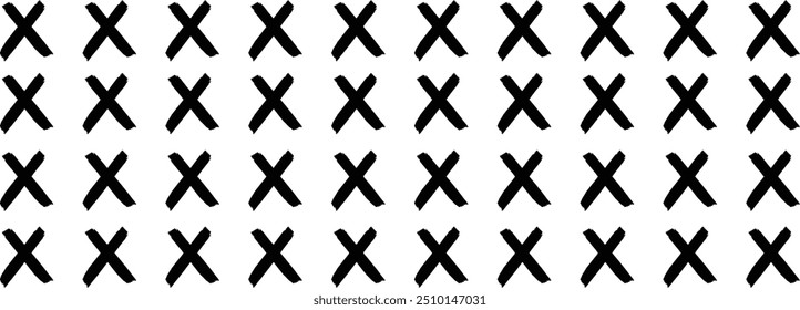 Black check mark cross icon set, rectangle, triangle and square. Tick symbol in black color, vector illustration.