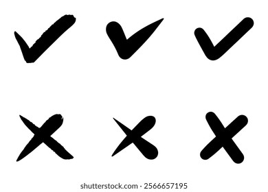 black check mark and cross icon on a white background