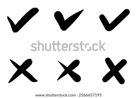 black check mark and cross icon on a white background