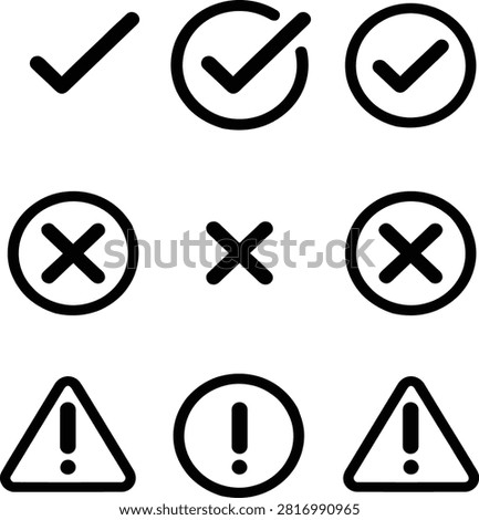 Black Check Mark Cross Warning Icon Set Outline Vector Collection
