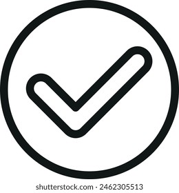 Black check mark enclosed in a circle, symbolizing approval or completion.