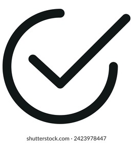 Black check mark enclosed in a circular icon, isolated on a white background.