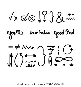 Marca de verificación negra marca a mano marca V X sí signo no ok ilustración vectorial. Icono de tiza de casilla de verificación esbozar marca de verificación correcta true false. Elemento de la lista de deseos del elemento doodle de diseño gráfico. Símbolo de la línea de flecha de votación