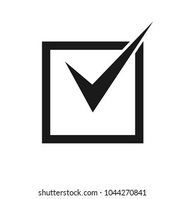 Black check mark icon in a box. Check list button icon