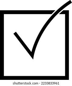 Black check mark icon in a box. Check list button icon on white background