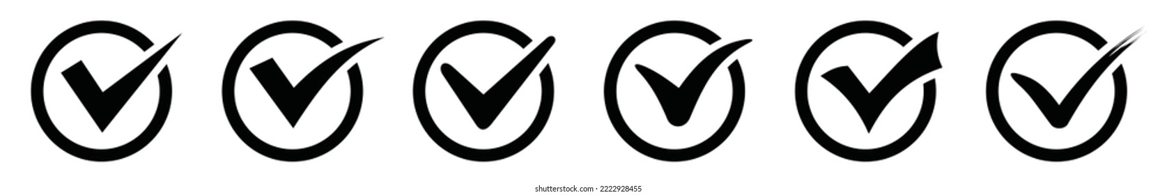 Black check mark icon button set. Check mark in circle icon. Approve or tick icon, Vector illustration