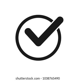 Black check mark icon in a circle. Check list button icon
