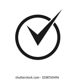 Black check mark icon in a circle. Check list button icon