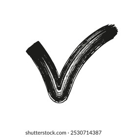 Black check mark icon. Hand drawn with a brush. On a white background vector.