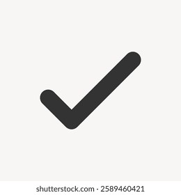 Black check mark icon on a white background. Simple check mark design. Minimalist check mark symbol. Classic check mark illustration. User interface icon vector.