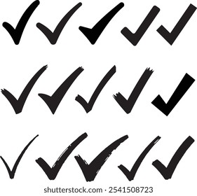 Black check mark icon set, Tick symbol in black color vector illustration, Check mark sign vector