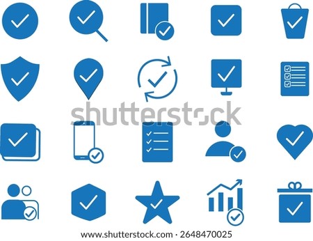 black Check mark icon set, working process,confirm, approve, Check mark design, Editable stroke, Solid colors icons. Vector illustration,


