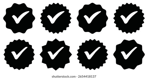 Icono de marca de verificación negra . Marca de verificación simple en un conjunto de cajas con diferente estilo.