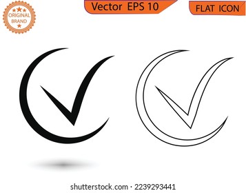 Black check mark icon. Tick symbol in black color, vector illustration. Check mark icon