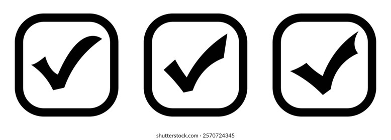 Black check mark icon. Check or tick icons. Checkmark vector set illustration isolated on white background.