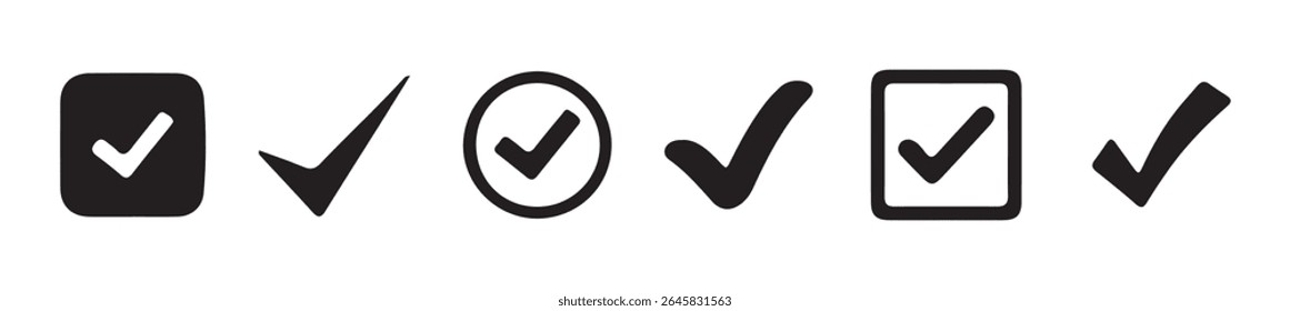 black check mark icon. tick box, check list circle frame - checkbox symbol sign.