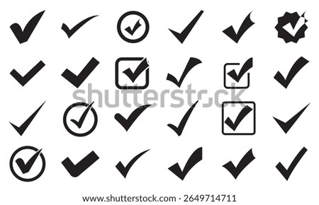 Black check Mark  icon.  Tick symbol. Accept okay symbol for improvement or checklist vector. Correct vote choice sign. Approval tick symbol.  Pictograms and infographics for mobile apps.
