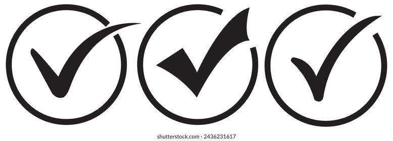 Schwarzes Häkchen-Symbol. Markierungsvektorsymbol. Markierungsdarstellung Vektorsymbole gesetzt ,Schwarzes Häkchen auf weißem Hintergrund isoliert. Richtige Wahl wählen Sie isoliertes Symbol. Vektor-Illustration.