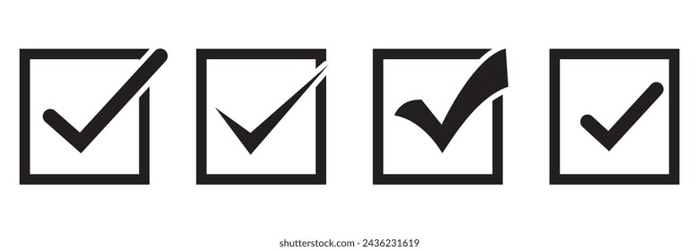 Black check mark icon. Check mark vector icon. Checkmark Illustration. Vector symbols set ,Black checkmark isolated on white background. Correct vote choise isolated symbol. vector Illustration.