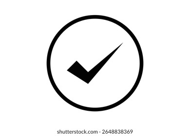 Black check mark icon vector on white round circle black border file type flat style tick icon for web site design, logo, app, UI design