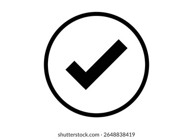 Black check mark icon vector on white round circle black border file type flat style tick icon for web site design, logo, app, UI design