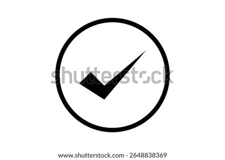 Black check mark icon vector on white round circle black border file type flat style tick icon for web site design, logo, app, UI design