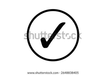 Black check mark icon vector on white round circle black border file type flat style tick icon for web site design, logo, app, UI design