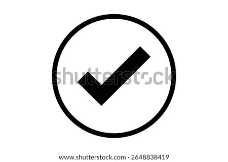 Black check mark icon vector on white round circle black border file type flat style tick icon for web site design, logo, app, UI design