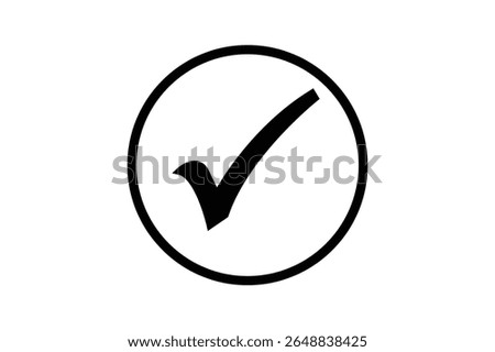 Black check mark icon vector on white round circle black border file type flat style tick icon for web site design, logo, app, UI design