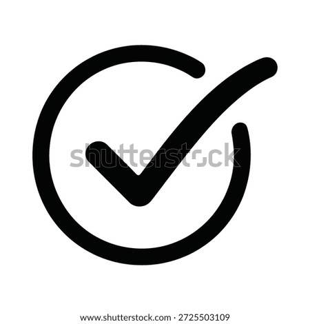 Black check mark inside a circle on white background tick symbol sign de