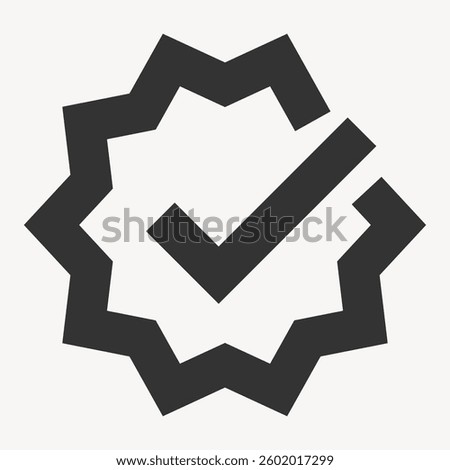 Black check mark inside a jagged circle. Check mark symbolizes approval. Jagged circle adds emphasis. Check mark stands out in design. User interface icon vector.