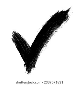Black check mark isolated on white background. Choice symbol. Ink brush strokes.  Watercolor icon design. Vector illustration, eps 10.